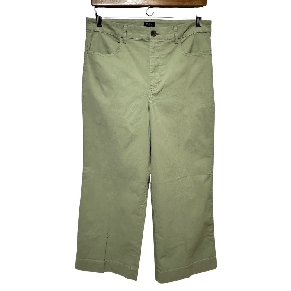 J. Crew NEW Wide Leg Crop Chino Pants Womens 29 Green Classic Cotton Linen CG408